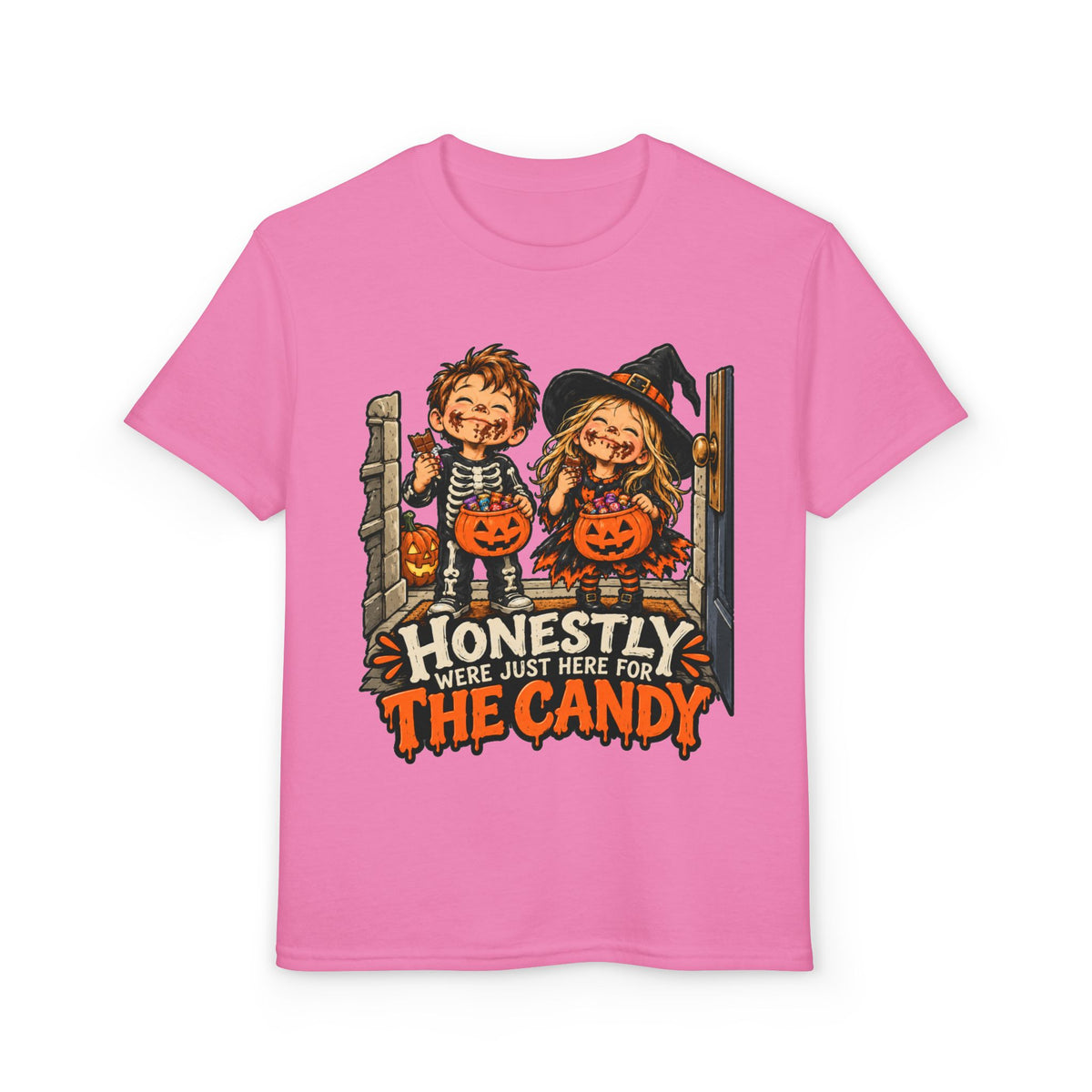 Youth "Honestly We're Just Here for the Candy" Trick-or-Treat Tee