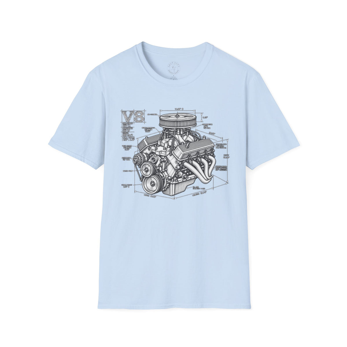 V8 Engine Blueprint T-Shirt — Vintage V8 Car Engine Diagram Tee