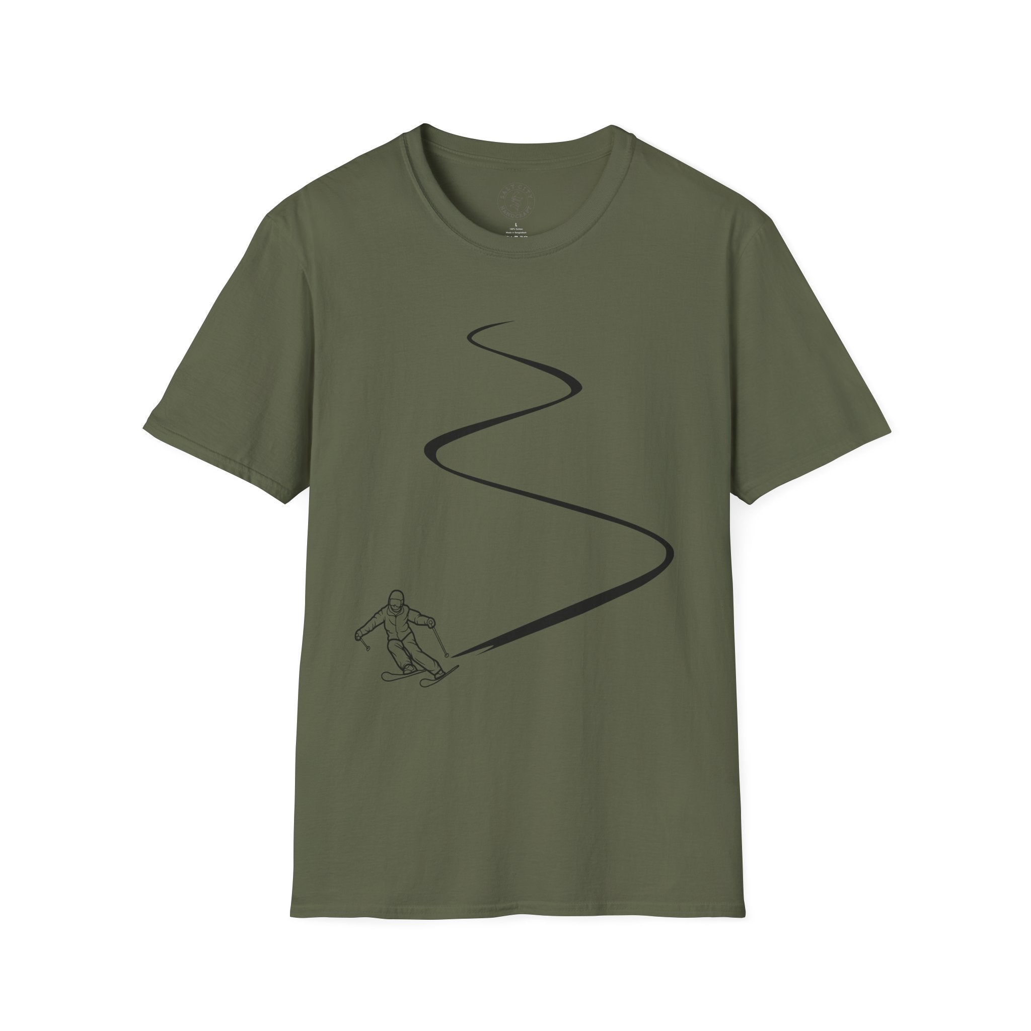 Skier Carving Turns T-Shirt | Minimal Ski Line Art