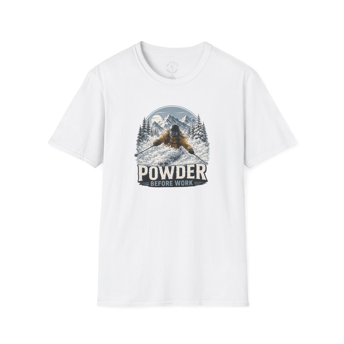 Women's Powder Before Work Ski T-Shirt |  Snowboarding Skiing Mountain Graphic Tee | Unisex Tee