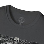 Skeleton Mariachi Band Tee | Ornate Gothic Style Framing | Unisex Softstyle T-Shirt