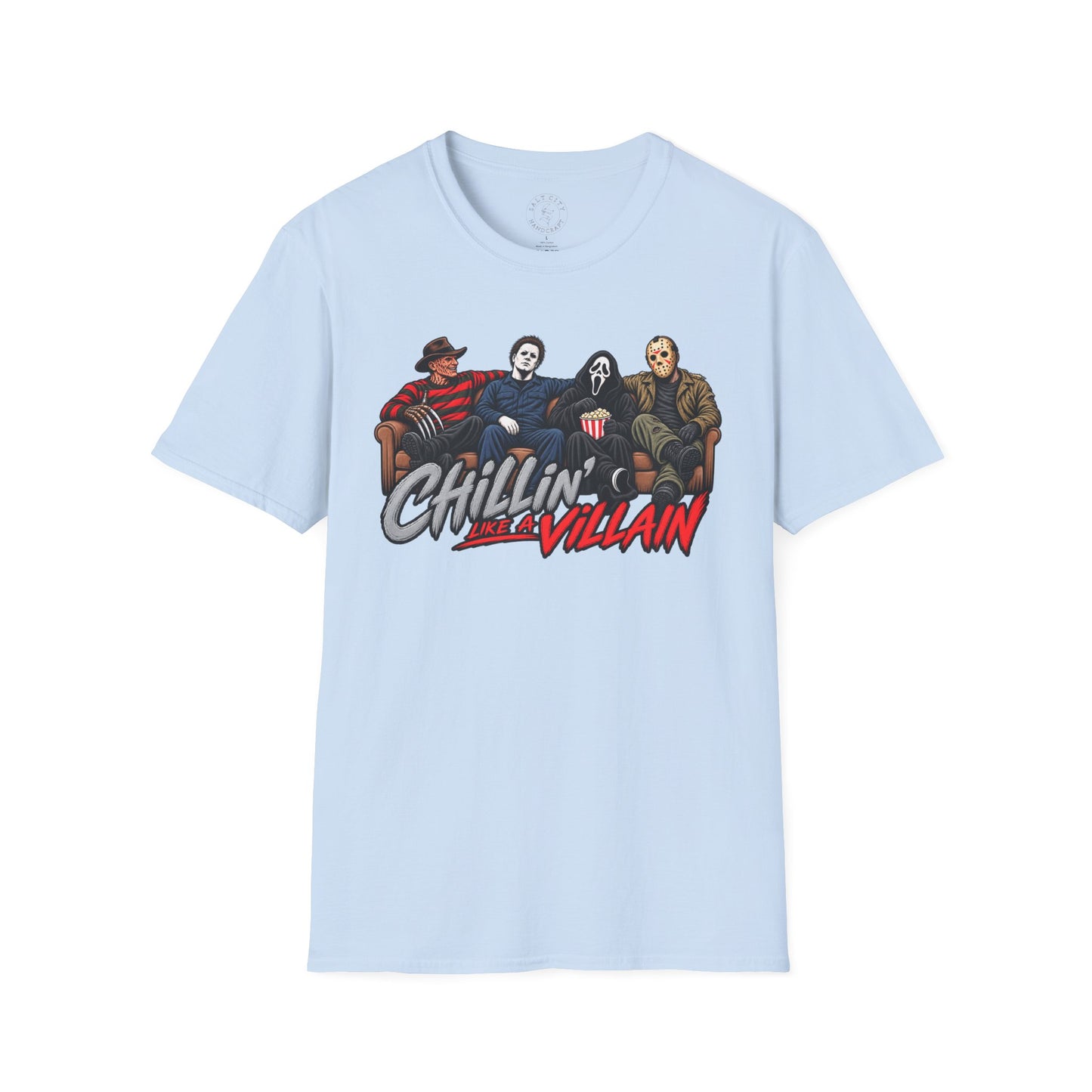 Chillin' Like a Villain Horror Movie Tee — Michael Myers, Freddy, Jason & Ghostface Graphic T-Shirt