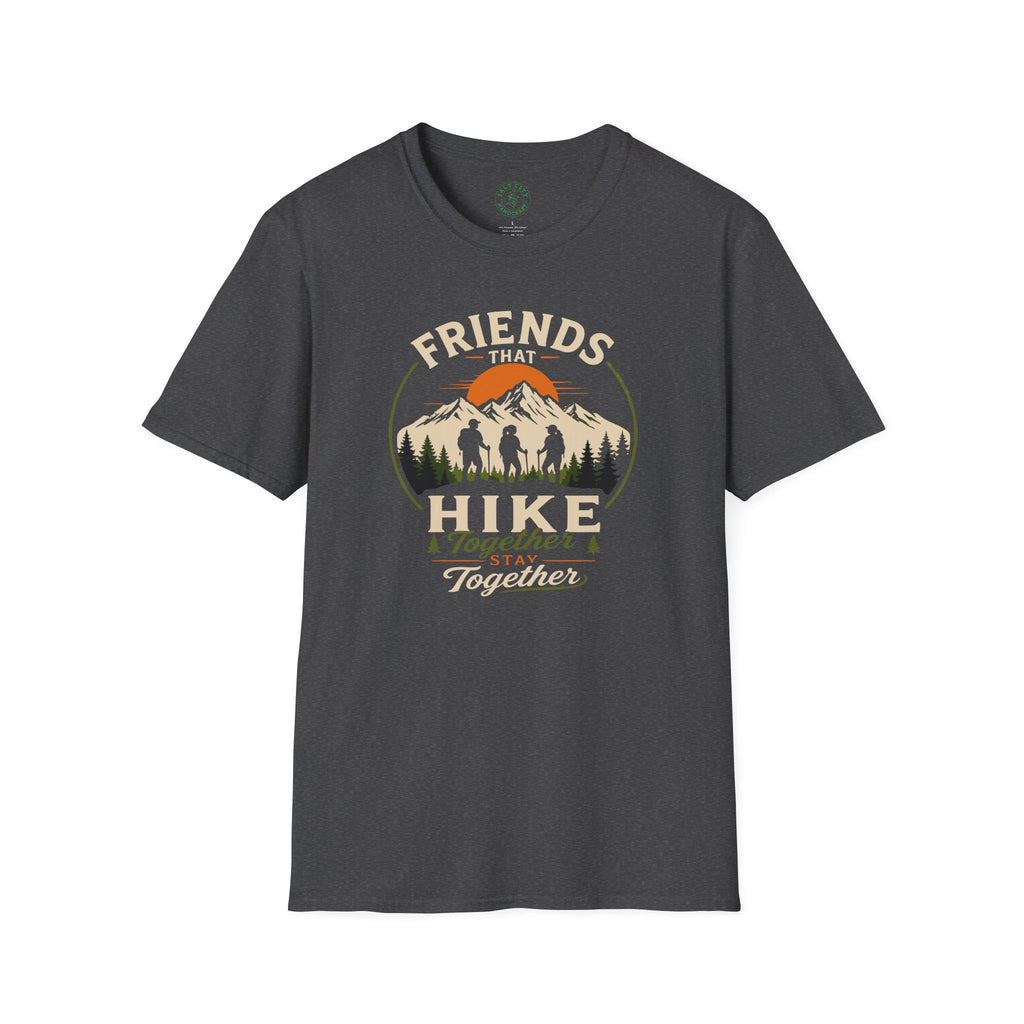 Hiking T-Shirt — "Friends That Hike Together" Retro Mountain Crew Tee