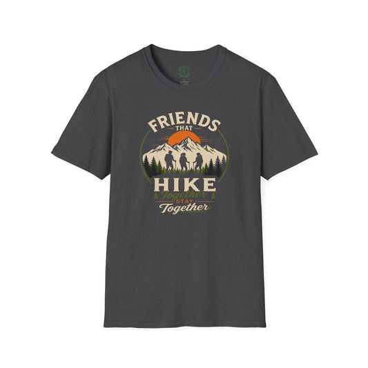 Hiking T-Shirt — "Friends That Hike Together" Retro Mountain Crew Tee