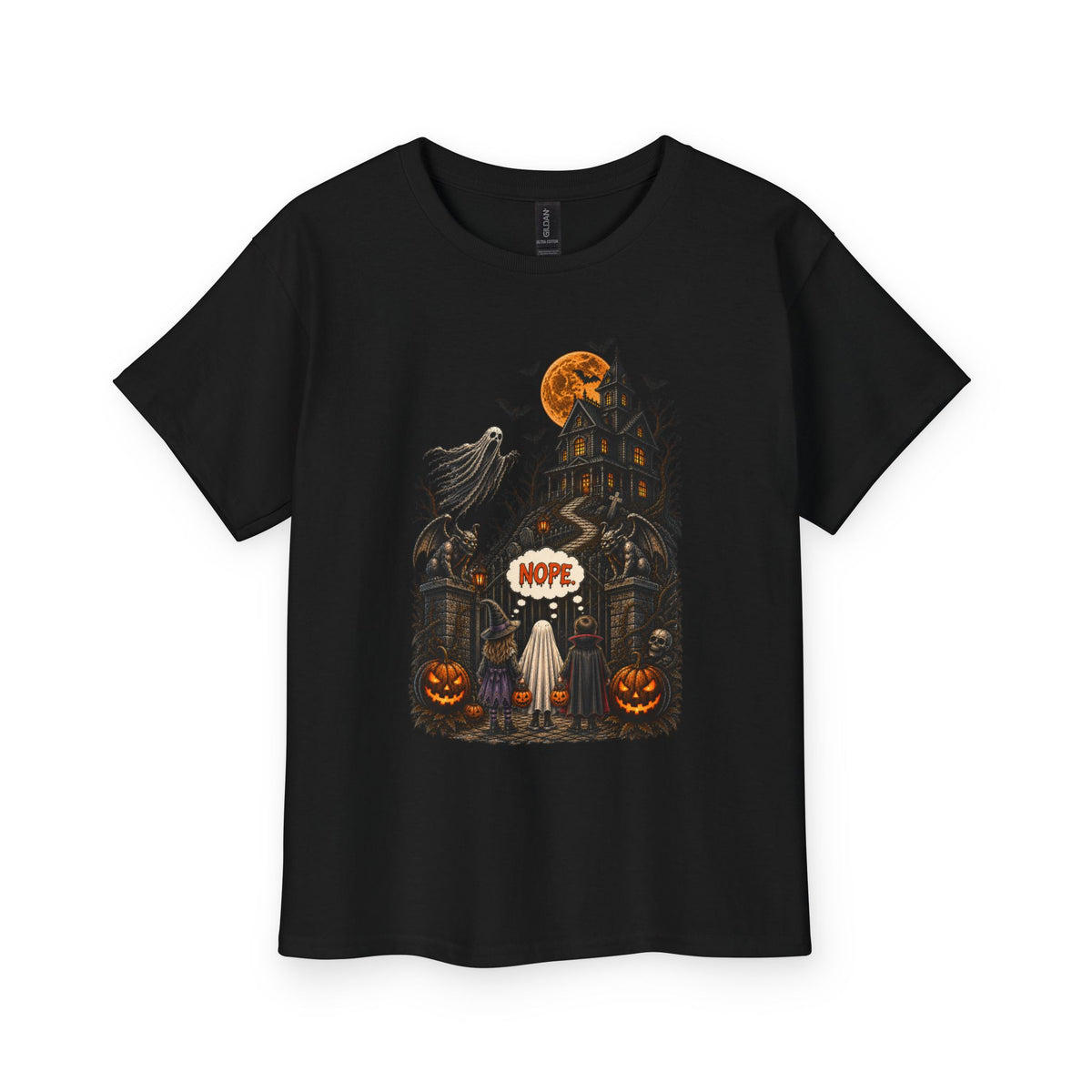 YOUTH Halloween Tee — Spooky Haunted House Halloween Shirt (“NOPE” Design)