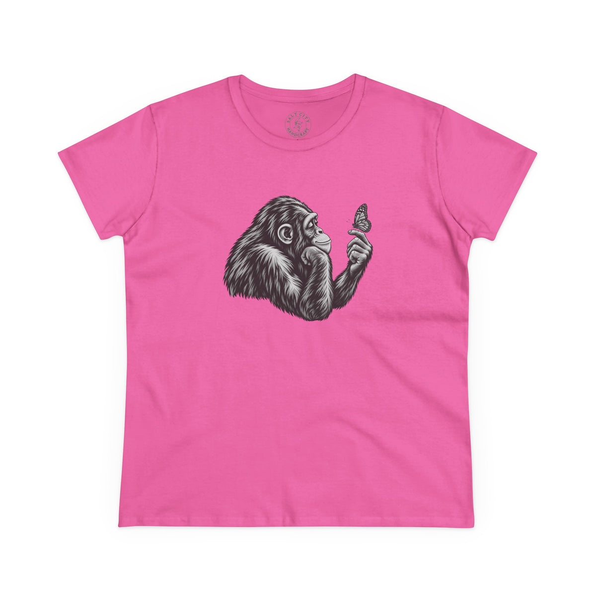 Chimpanzee & Butterfly Women's Tee — Nature-Inspired Graphic Shirt