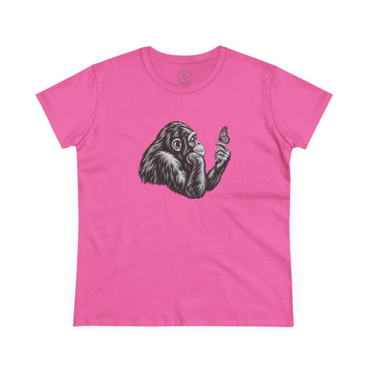 Chimpanzee & Butterfly Women's Tee — Nature-Inspired Graphic Shirt