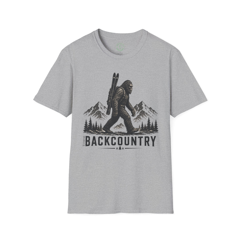 Backcountry Sasquatch T-Shirt — Mountain Skiing Bigfoot Outdoor Tee