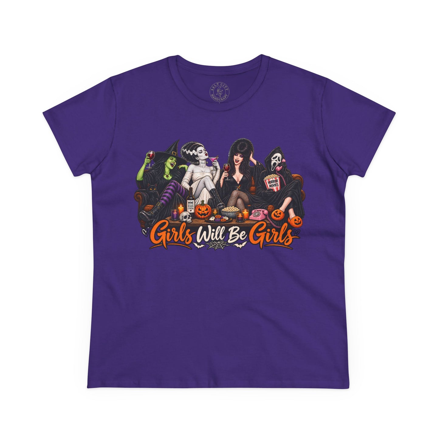 Girls Will Be Girls Halloween Graphic Tee — Retro Horror Shirt for Women