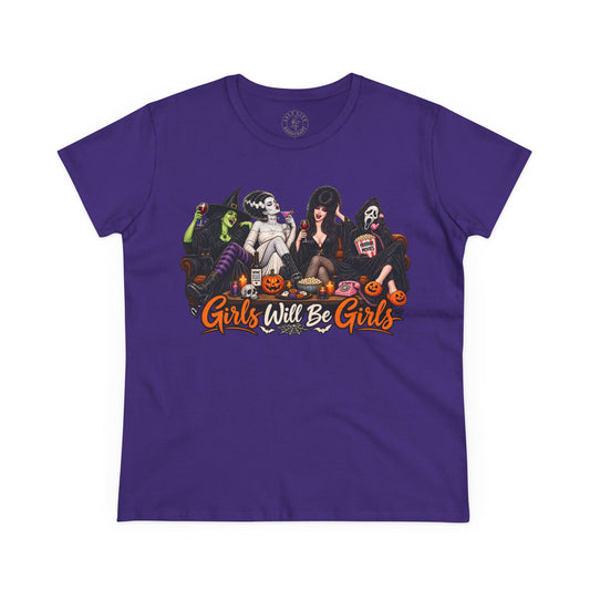 Girls Will Be Girls Halloween Graphic Tee — Retro Horror Shirt for Women
