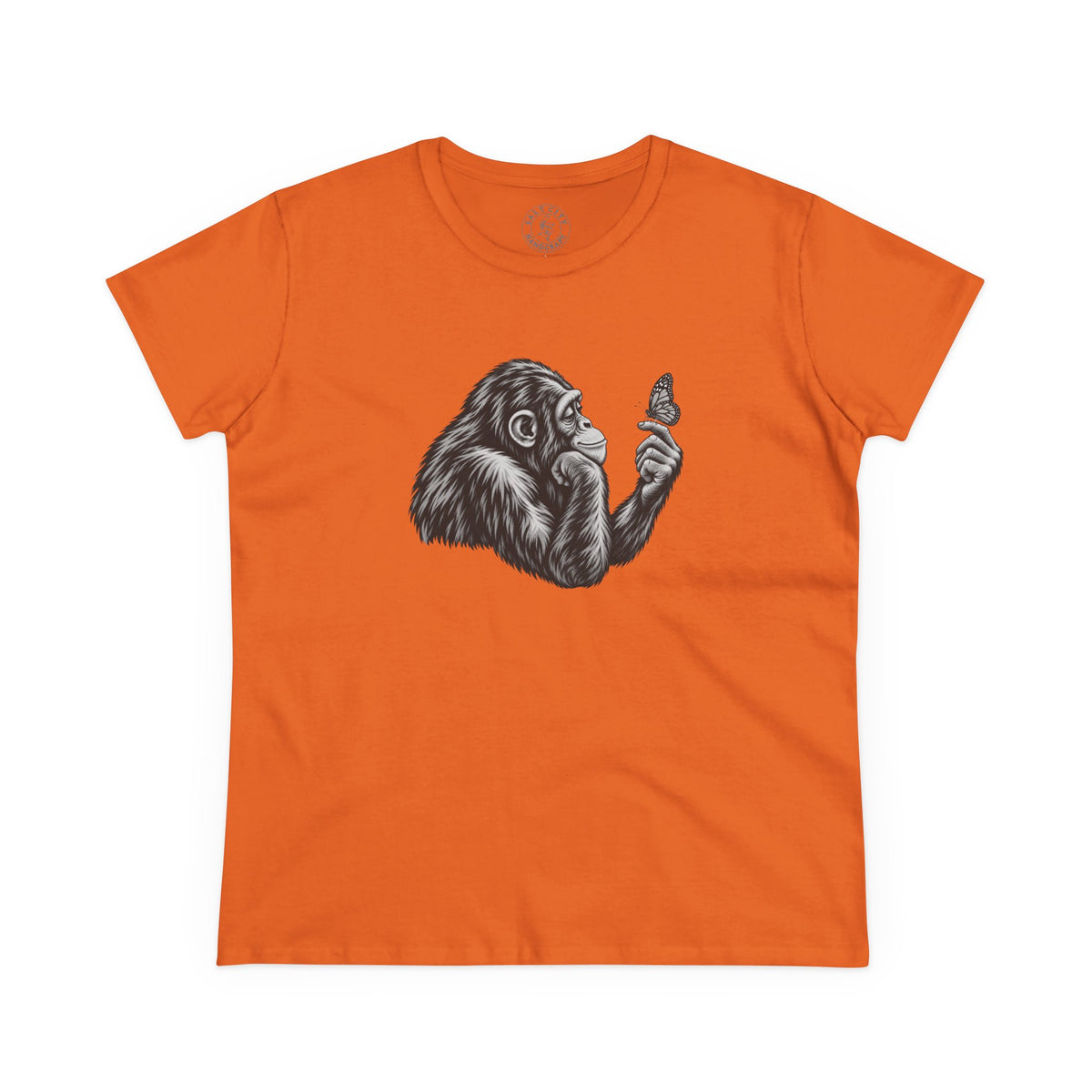 Chimpanzee & Butterfly Women's Tee — Nature-Inspired Graphic Shirt
