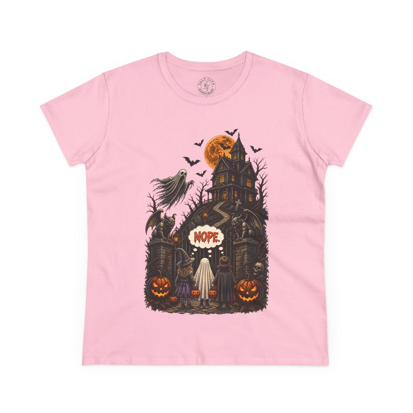 Women's Halloween Haunted House T-Shirt — 'Nope' Ghost Kids Pumpkin Tee