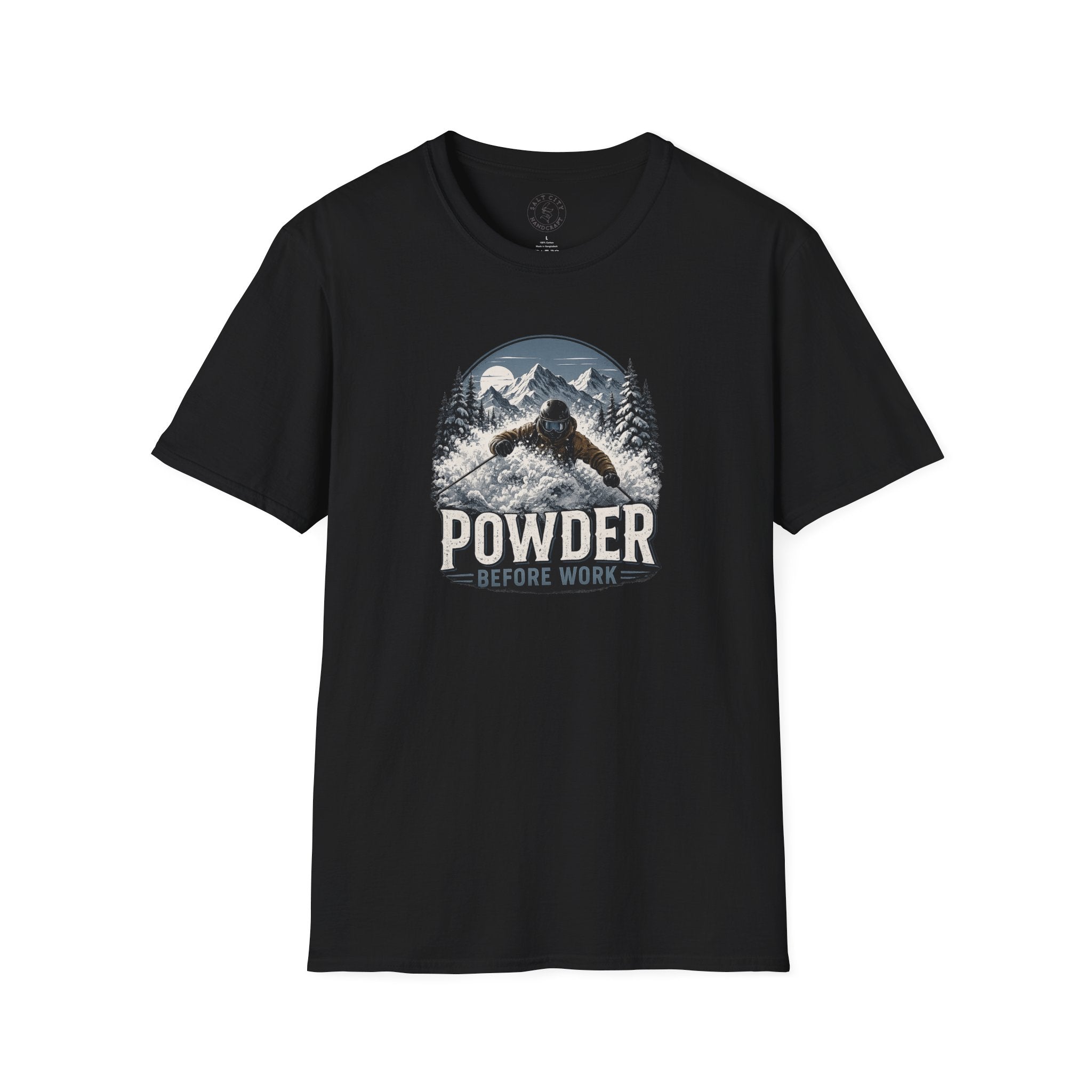 Powder Before Work Ski T-Shirt | Vintage Mountain Snowboarding Tee | Unisex Tee