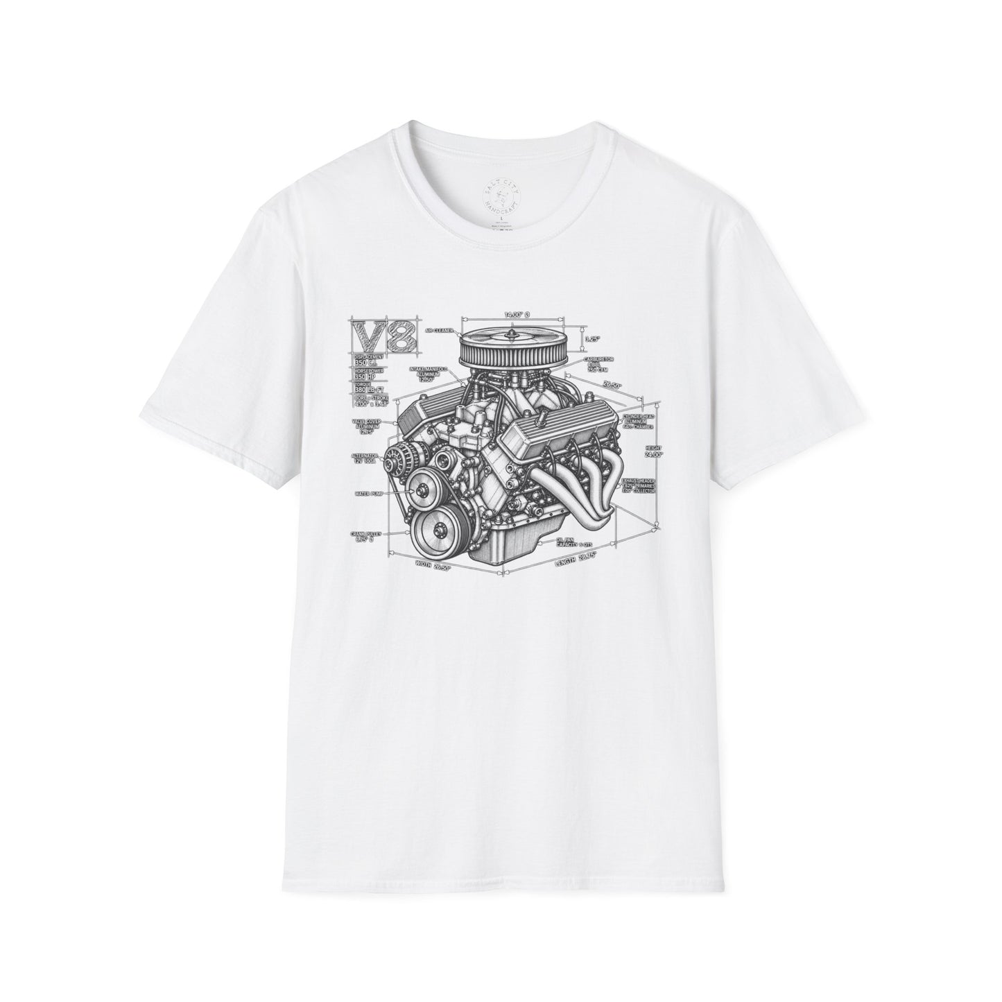 V8 Engine Blueprint T-Shirt — Vintage V8 Car Engine Diagram Tee