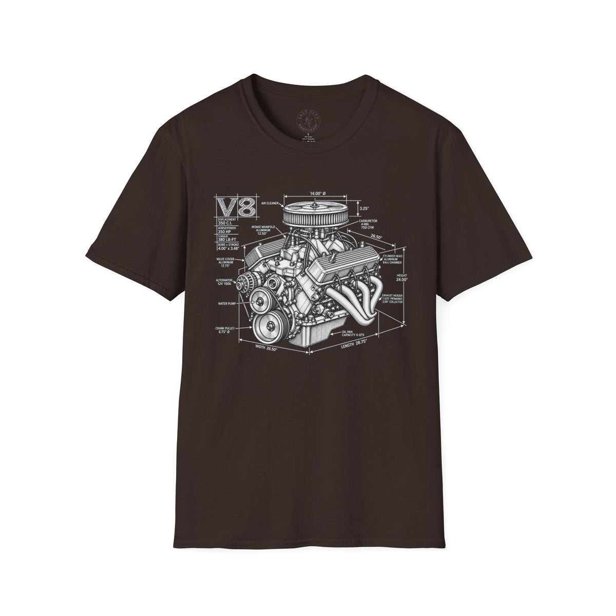 V8 Engine Blueprint T-Shirt — Vintage V8 Car Engine Diagram Tee