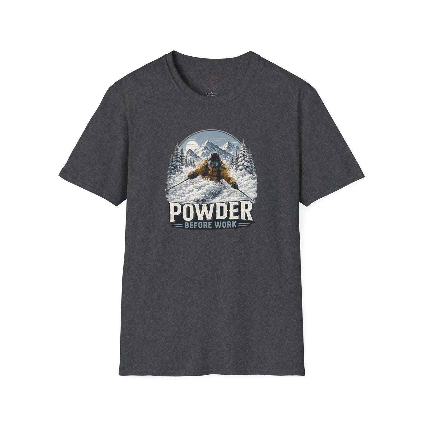 Women's Powder Before Work Ski T-Shirt |  Snowboarding Skiing Mountain Graphic Tee | Unisex Tee