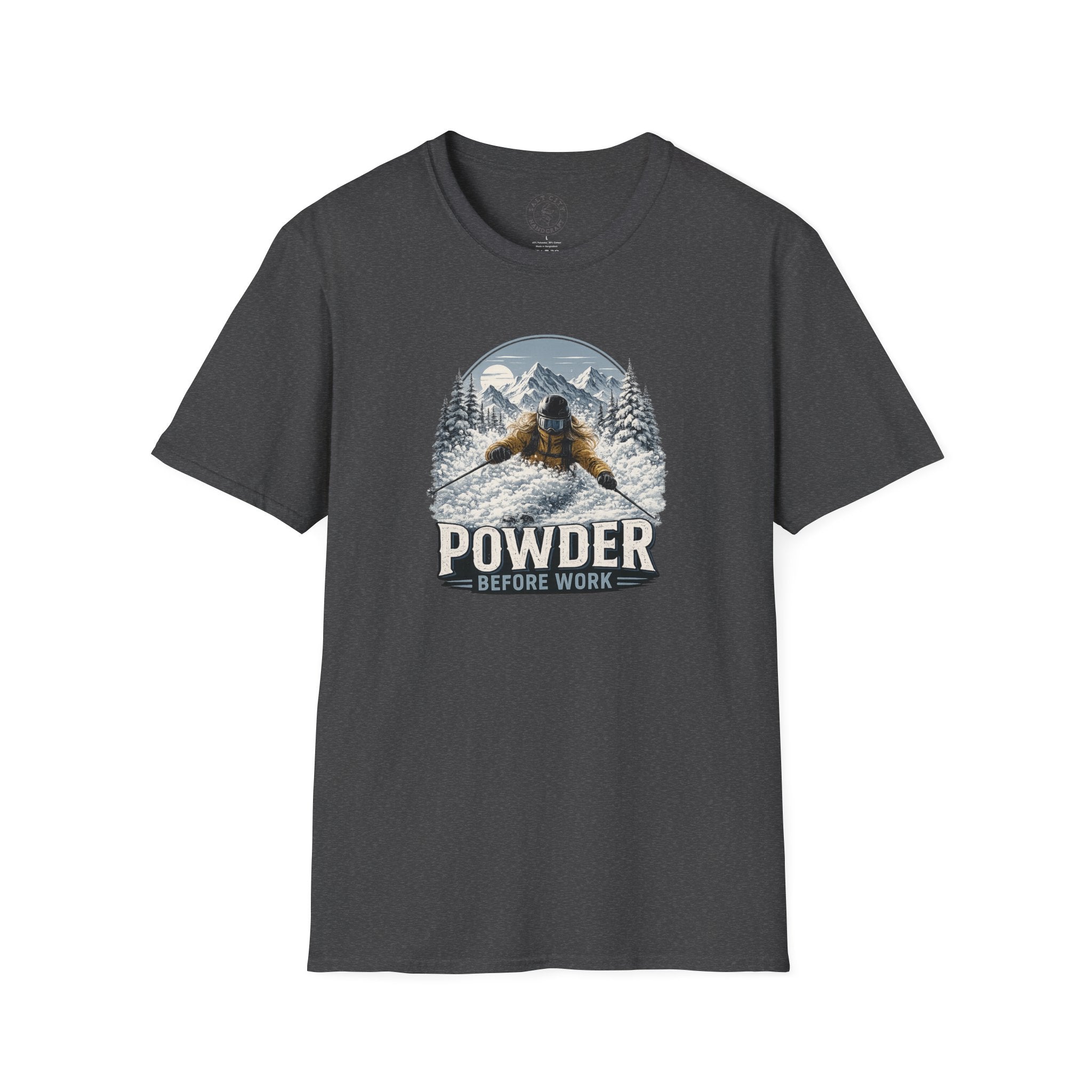 Women's Powder Before Work Ski T-Shirt |  Snowboarding Skiing Mountain Graphic Tee | Unisex Tee