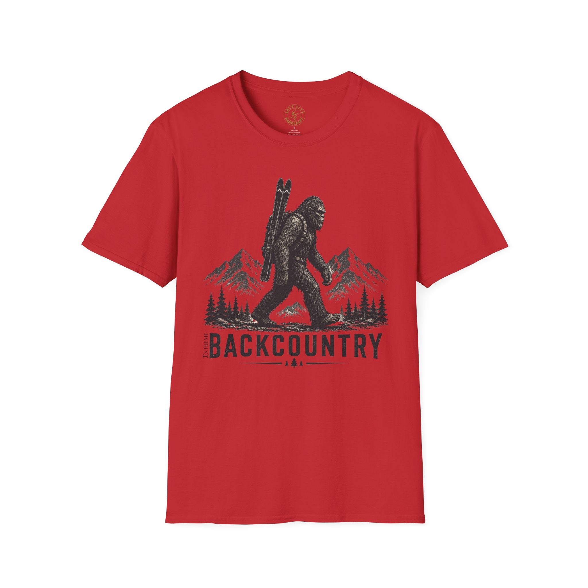 Backcountry Sasquatch T-Shirt — Mountain Skiing Bigfoot Outdoor Tee